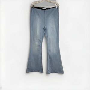 Ella Moss Jr 31x32 High Rise pull on Flare Stretch Blue Jeans Long  70s 90s Boho